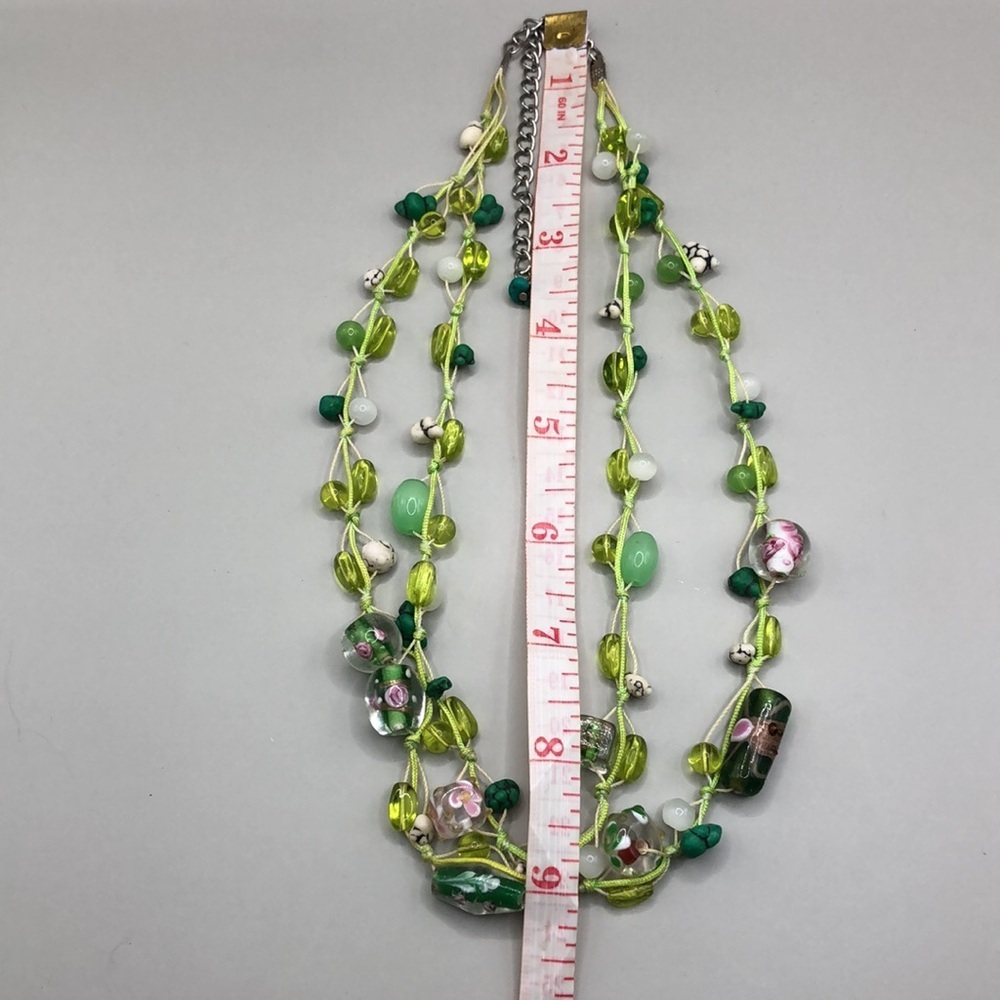 Venetian Murano style art glass double thread layered boho necklace fairy forest - Picture 4 of 6